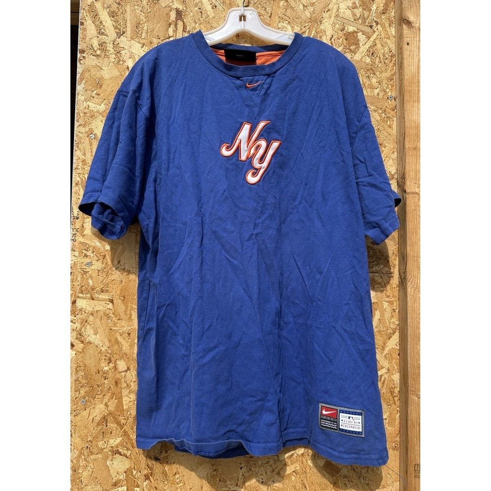 Vintage Nike Team New York Mets Baseball Tee Blue Orange Size Large Cotton